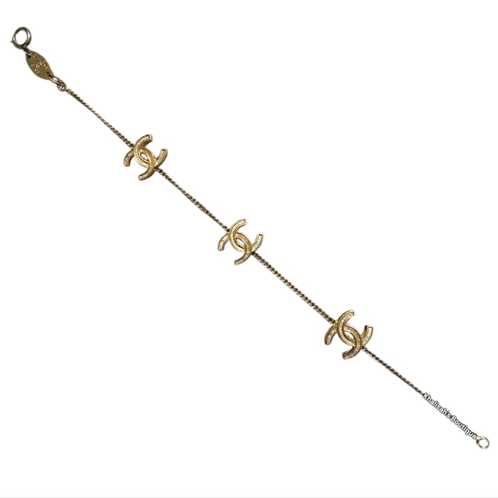 Rare! Like NEW! Authentic CHANEL 1982 CC Chain 24 Carot GOLD Bracelet DAINTY